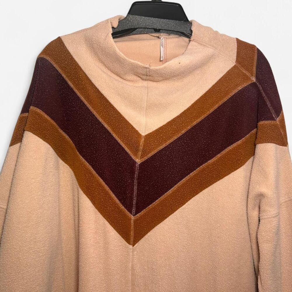 Free People Chevron 70s Fleece Mock Neck Sweater Retro Boho Large - Picture 5 of 7
